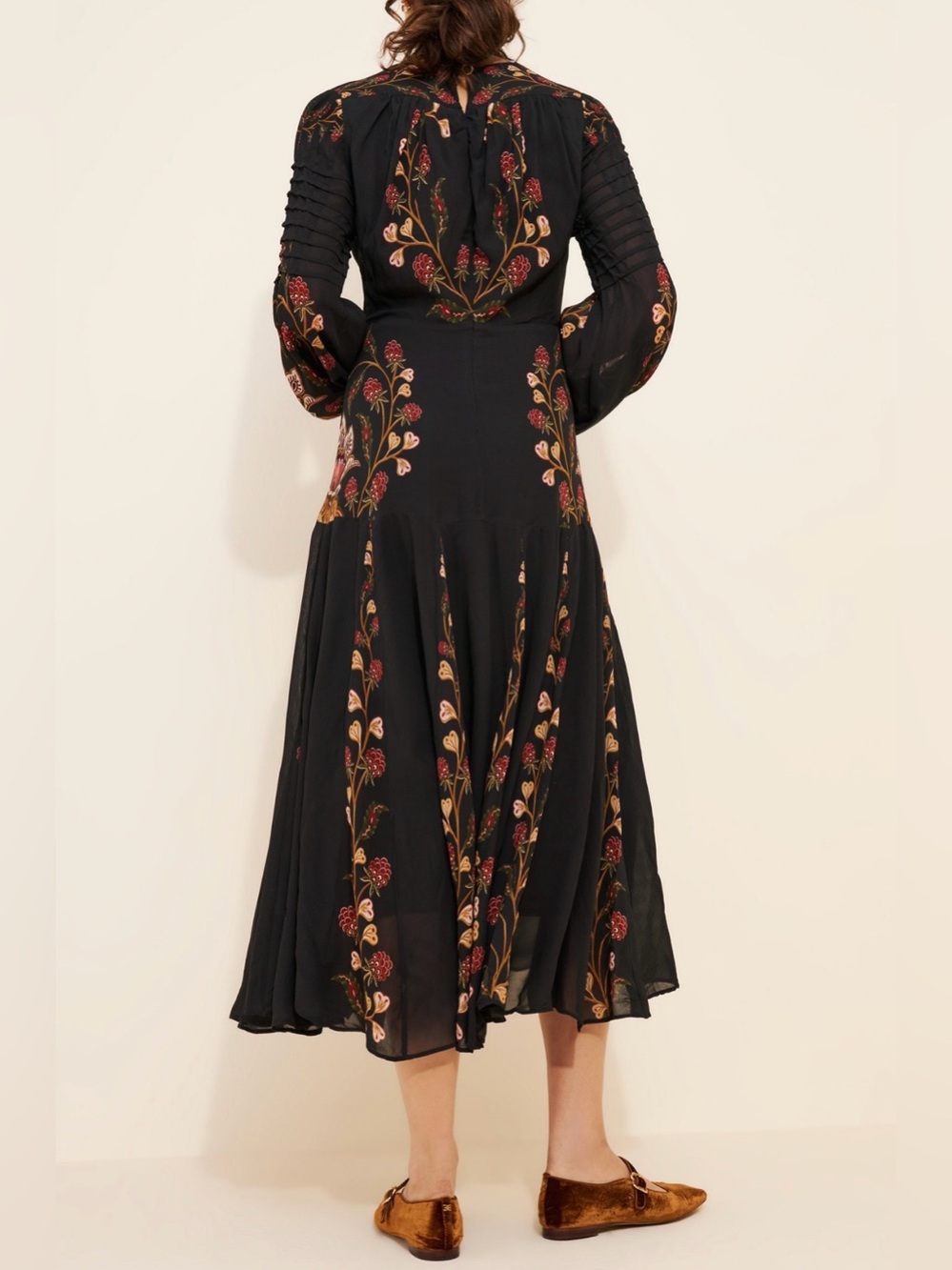 FARM Rio Berry Garden Black Maxi Floral Embroidery Long Sleeves Dress Sz XLarge - Picture 2 of 16